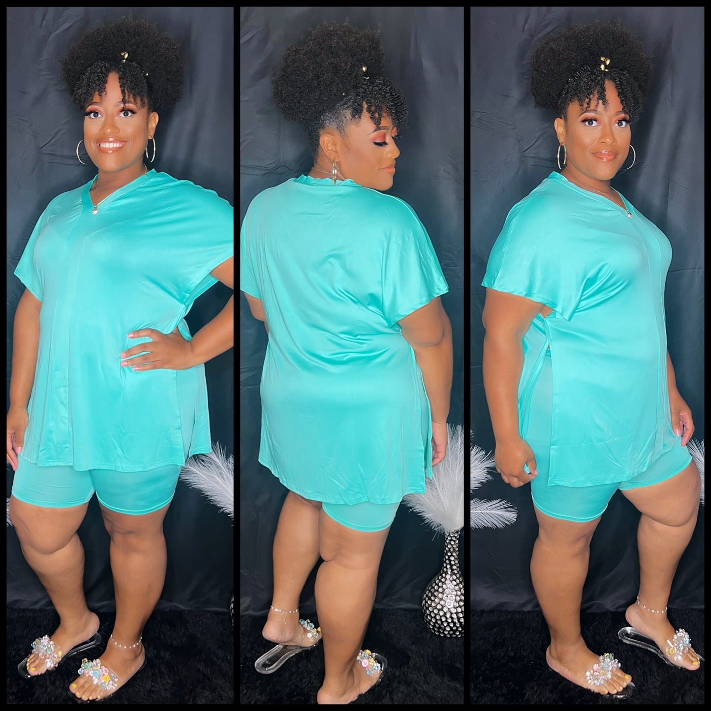 Lovie Turquoise Biker Shorts Set