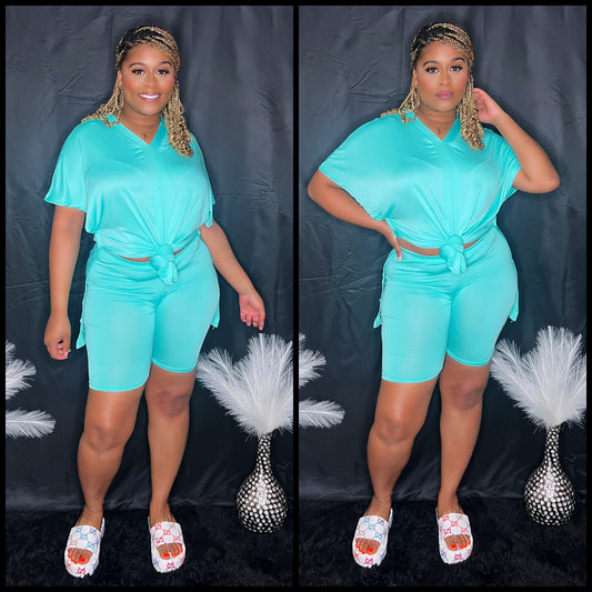 Lovie Turquoise Biker Shorts Set